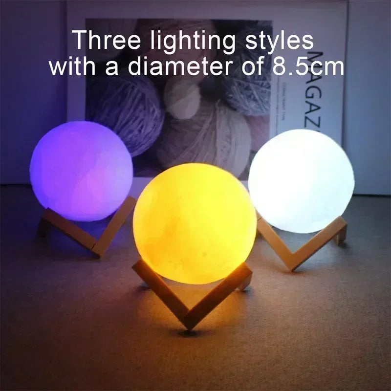 8cm Moon Lamp - LED Night Light with Stand, Battery Powered Starry Sky Projector, Bedroom Decor Gift for Kids/Adults