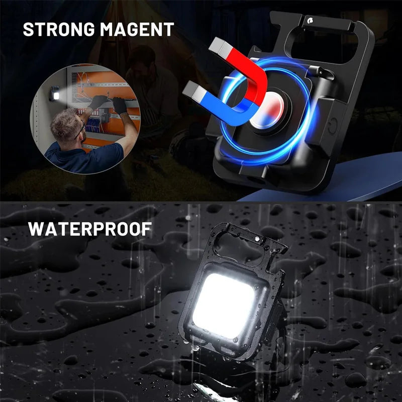 1pc COB Keychain Work Light Flashlight With 4 Lighting Modes Keychain Light Emergency Light Mini Flashlight With Magnetic Base