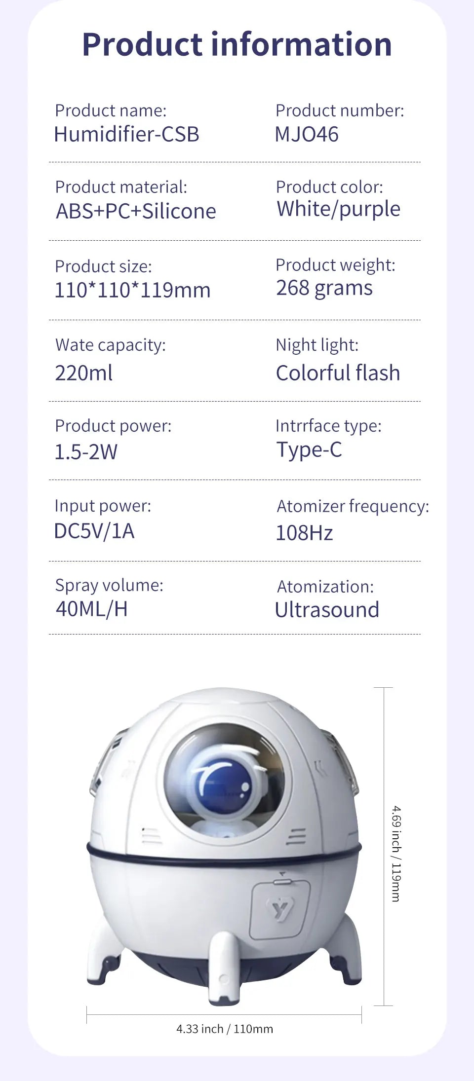 Rechargeable/USB Plug in LED Night Light Child Gift Astronauta Space Capsule Humidifier Bedroom Decor Room Atmosphere Lamp