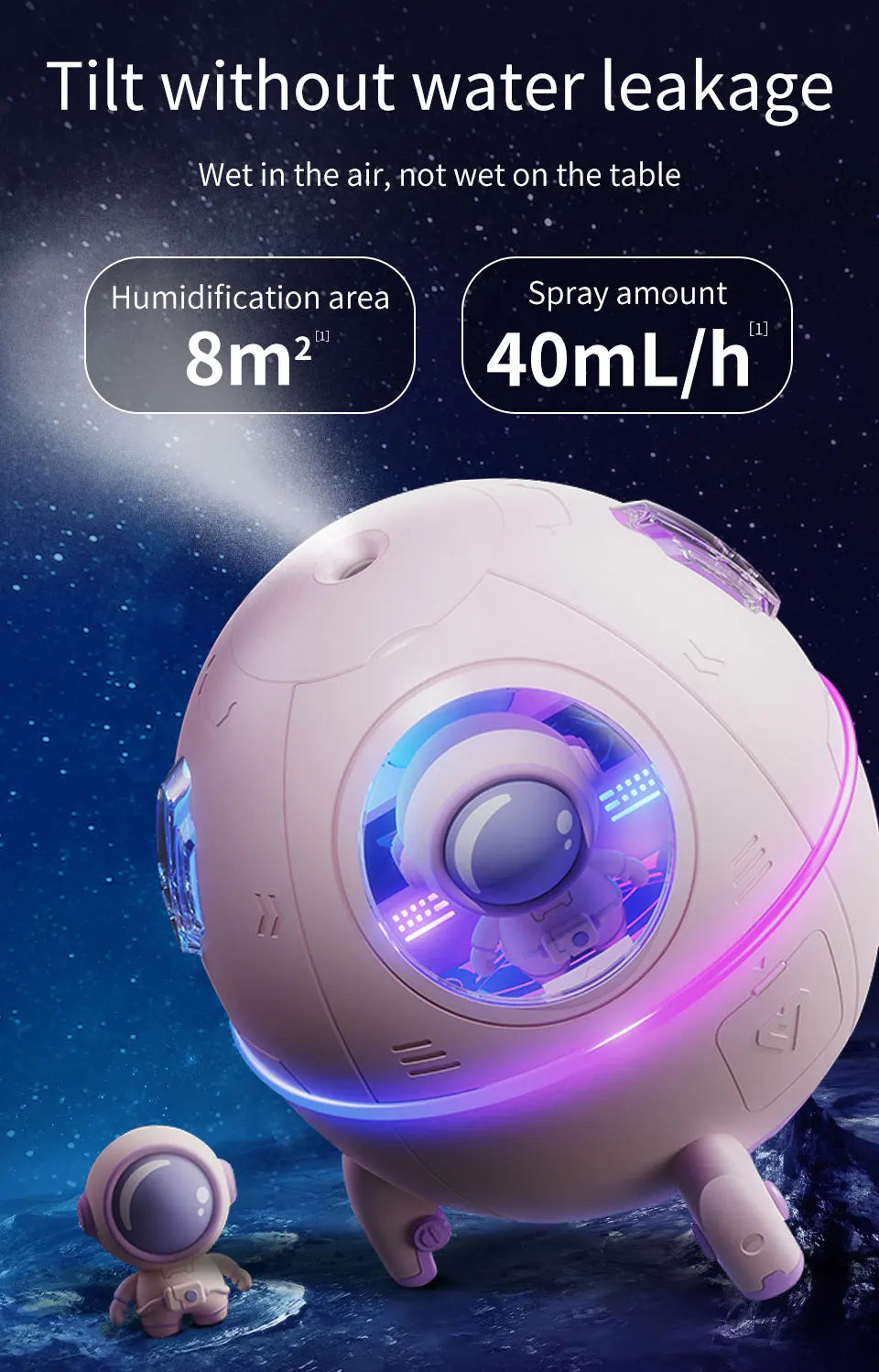 Rechargeable/USB Plug in LED Night Light Child Gift Astronauta Space Capsule Humidifier Bedroom Decor Room Atmosphere Lamp