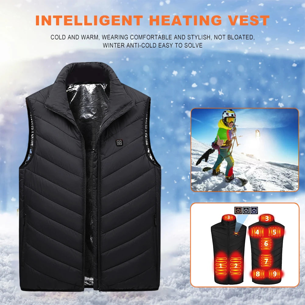 Unisex Electric Thermal Jacket Rechargable Heating Thermal Vest Infrared Carbon Fibe 3 Heating Levels for Trekking Ski Cycling