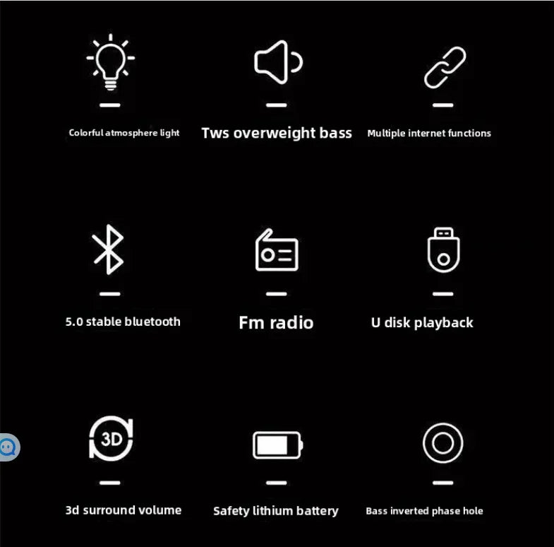 Qisheng Wireless Bluetooth Smart Speaker LED Multi Light Subwoofer TF Card USB Flash Drive FM Radio Home Desktop Decoration