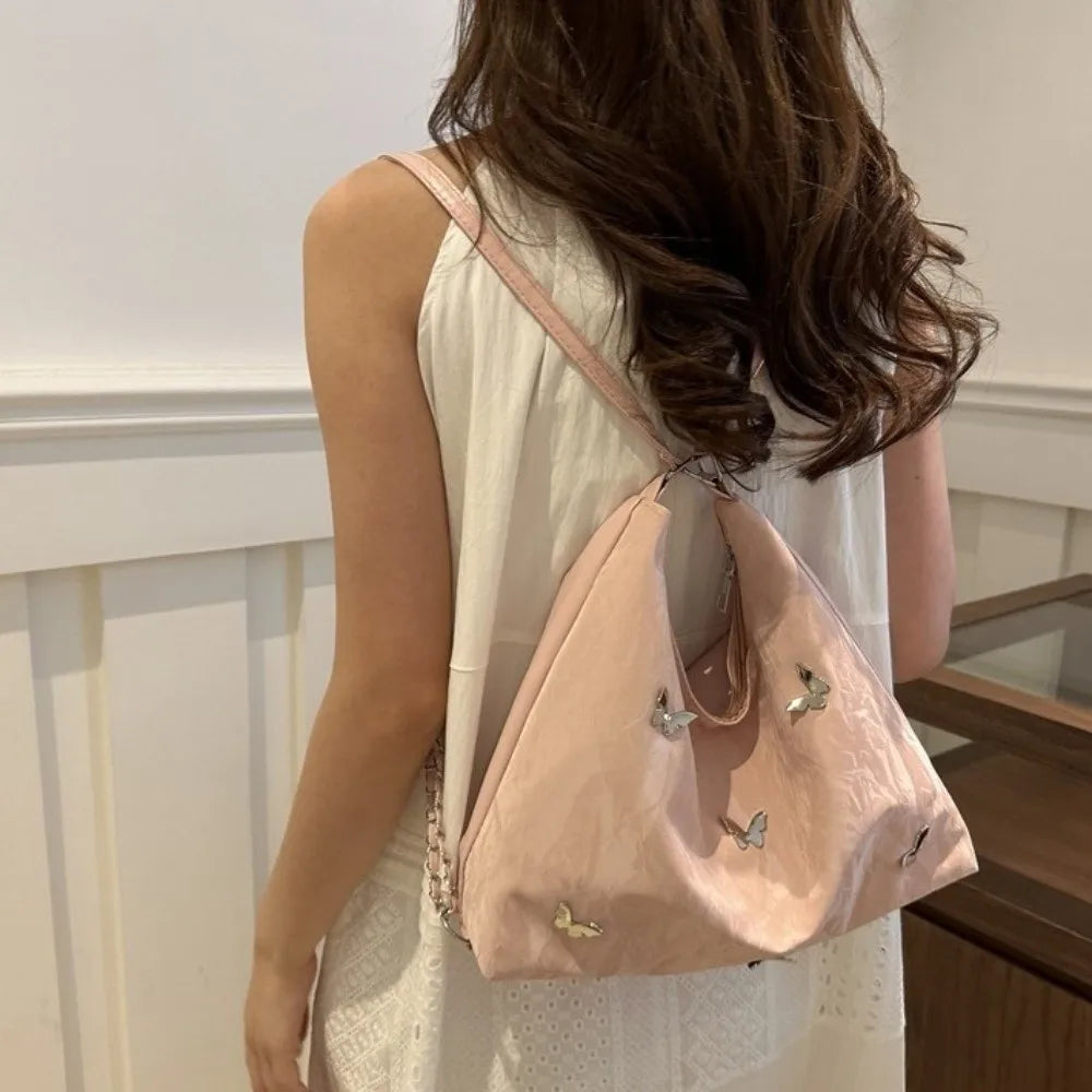 Simple Multifunctional Butterfly Shoulder Bag Y2K Mommy Bag Large Capacity Handbag Underarm Bag Storage Bag PU Backpack Students