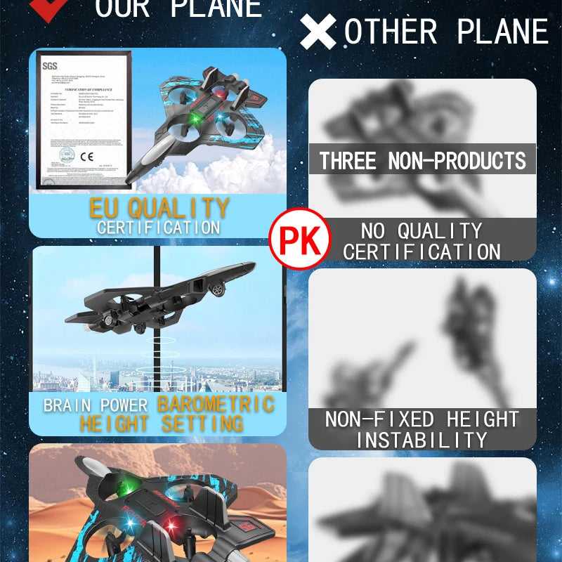 2.4G remote control fighter electric foam glider stunt tumbling UAV hovering helicopter with LED colorful lights aircraft model