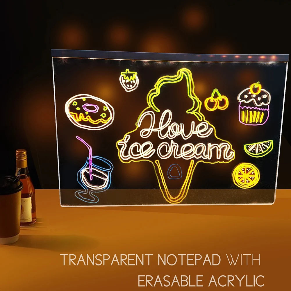 Drawing Board Colorful LED Acrylic Message Board With 7 Color Pens Erasable Writing Writing Message Board Billboard Whiteboard