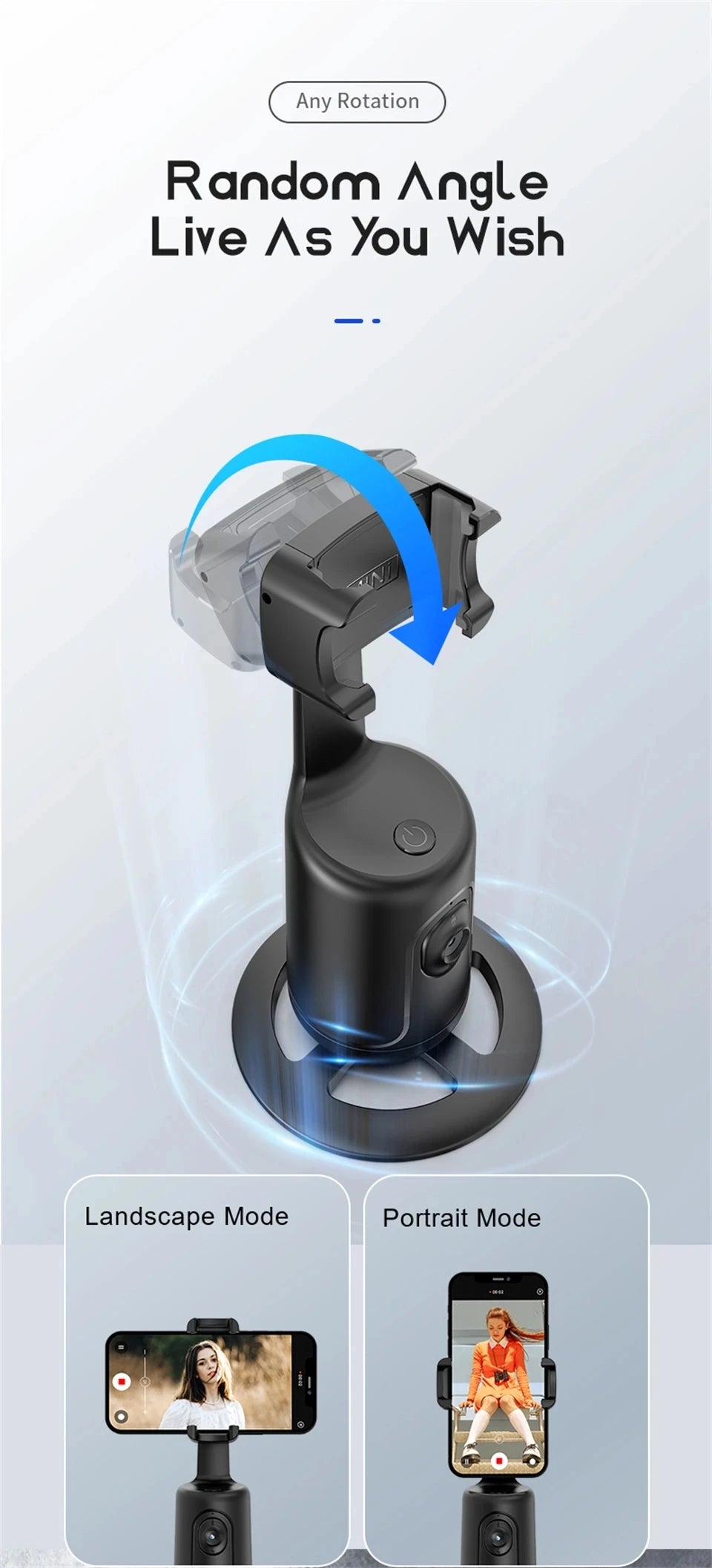 360 Rotation Gimbal Stabilizer AI Following Face Tracking Desktop Gimbal PTZ For Tiktok Smartphone Live