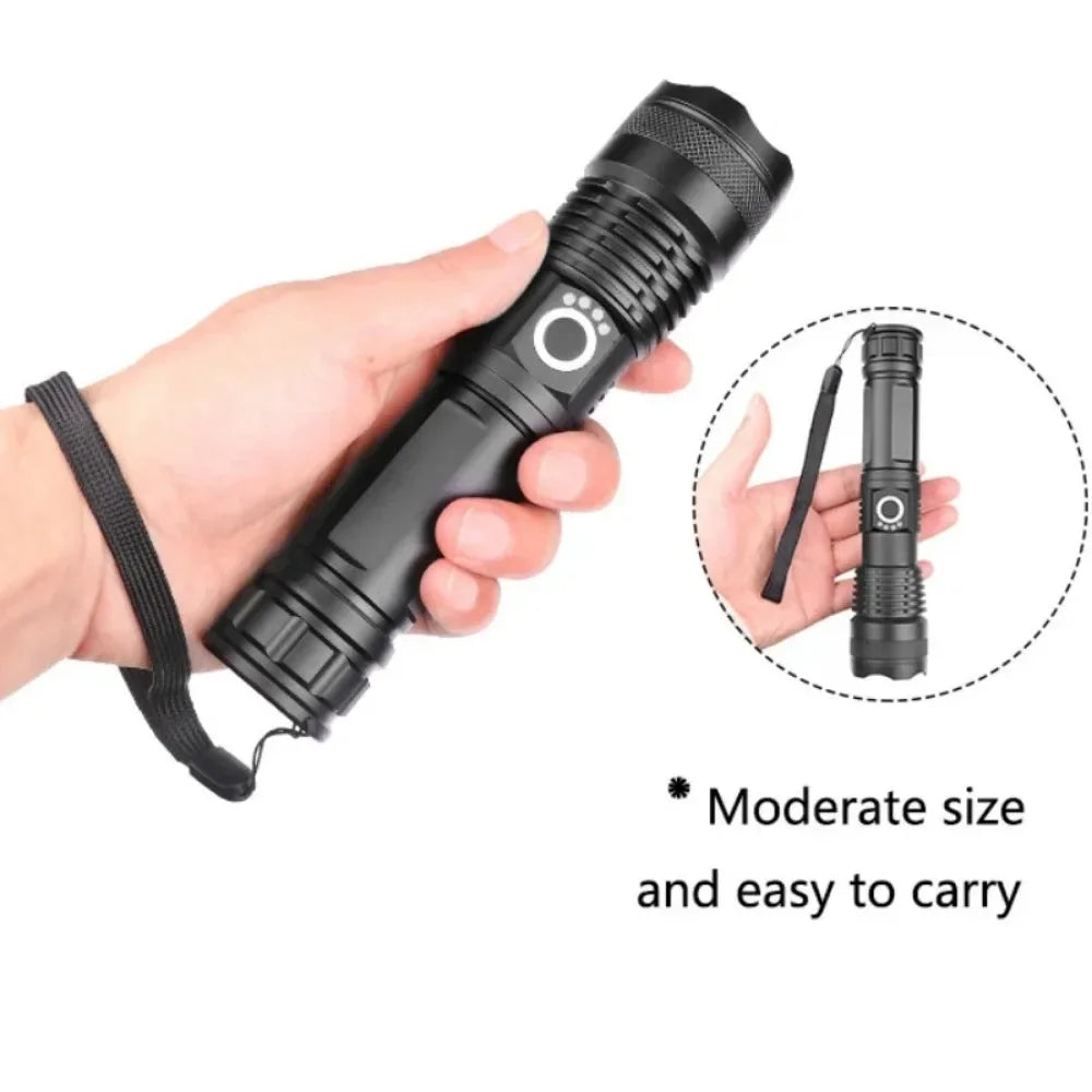 XHP90 LED Tactical Flashlight USB Rechargeable Zoomable 5Modes Torch Light Use 8800 Battery Waterproof Handlamp