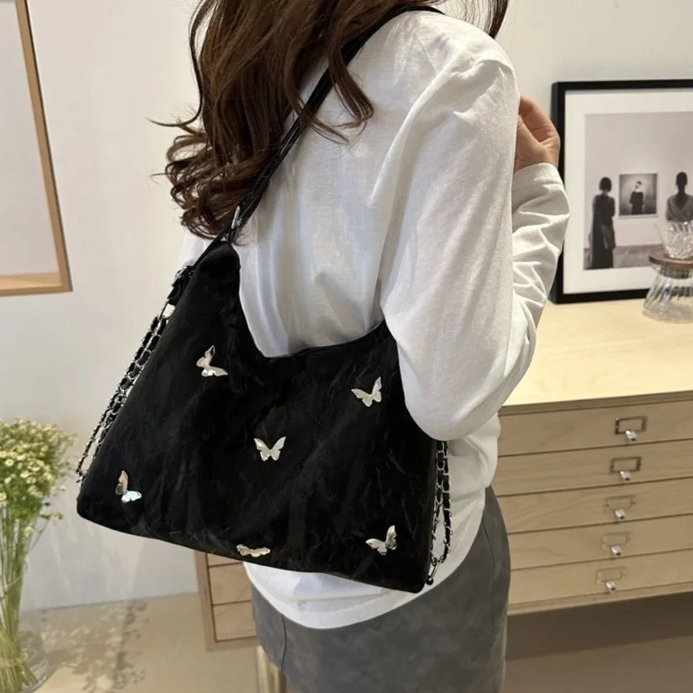 Simple Multifunctional Butterfly Shoulder Bag Y2K Mommy Bag Large Capacity Handbag Underarm Bag Storage Bag PU Backpack Students