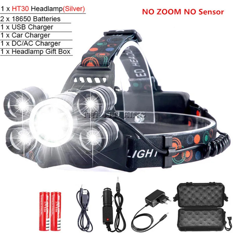 High Lumens Not ZOOM LED Headlight Headlamp LED T6 Head Lamp Flashlight Torch Head Light 18650 Battery For Camping, Fishing