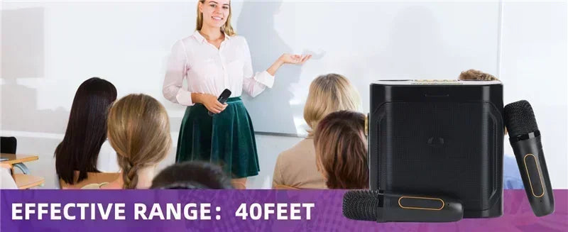High Power Karaoke Bluetooth Speaker Portable 360 Stereo Surround Wireless Subwoofer with 2 Microphone Boombox Child Home Gift