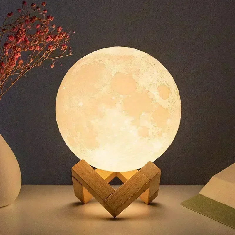 8cm Moon Lamp - LED Night Light with Stand, Battery Powered Starry Sky Projector, Bedroom Decor Gift for Kids/Adults