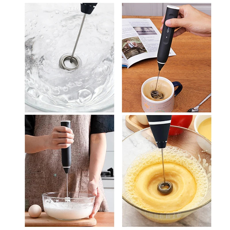 Portable Milk Frother USB Rechargeable Handheld Blender Foamer High Speeds Drink Maker Whisk Mixer For Coffee Cappuccino Cream
