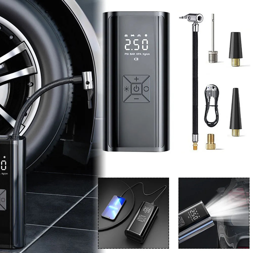 Digital Display Compressor Portable Tire Inflator Travel Use Usb Rechargeable Air Compressor Automotive Air Pump