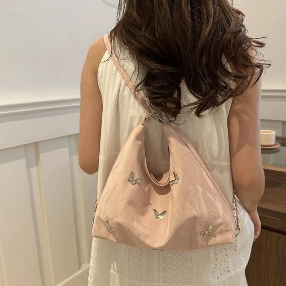 Simple Multifunctional Butterfly Shoulder Bag Y2K Mommy Bag Large Capacity Handbag Underarm Bag Storage Bag PU Backpack Students