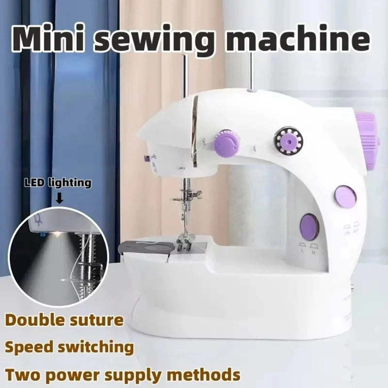 Mini Electric Sewing Machine Household Double Speed Sewing Machine with Night Light and Foot Pedal DIY Sewing Kit for Beginner