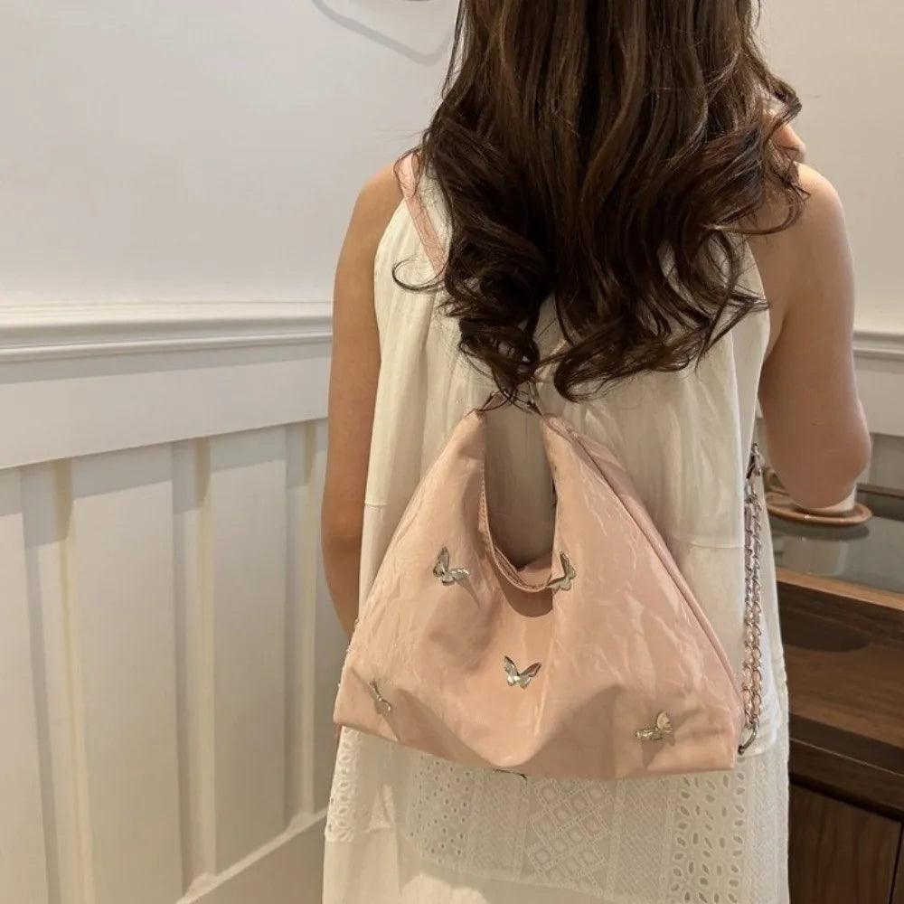 Simple Multifunctional Butterfly Shoulder Bag Y2K Mommy Bag Large Capacity Handbag Underarm Bag Storage Bag PU Backpack Students